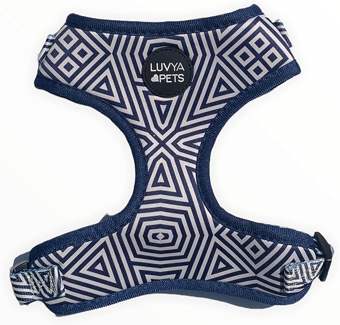 Navy Geometric Dog Harness