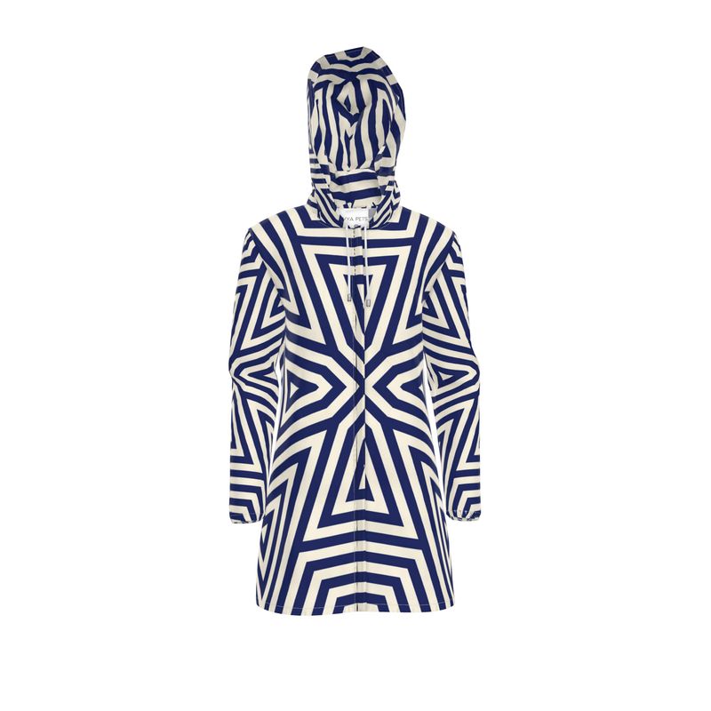 Navy Graphic Modern Women's Hooded Rain Jacket