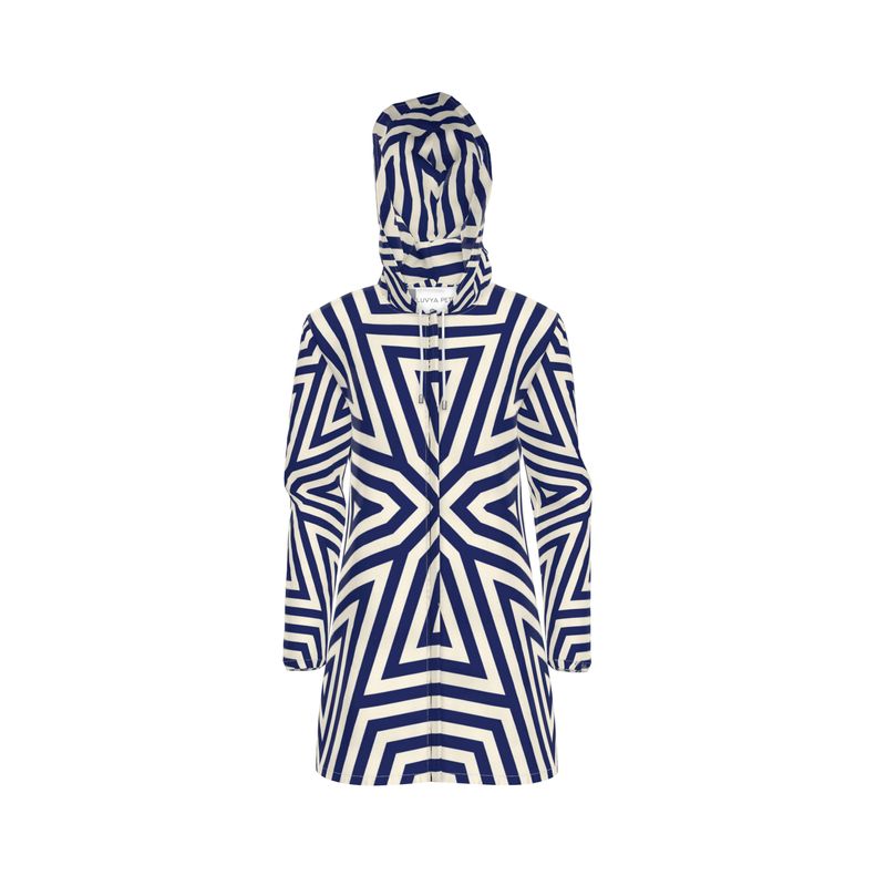 Navy Graphic Modern Women's Hooded Rain Jacket