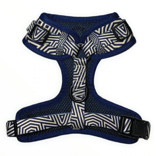 Navy Geometric Dog Harness