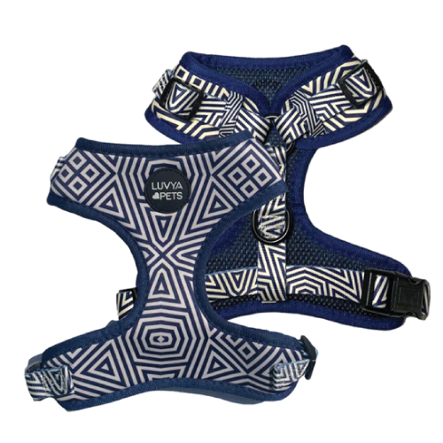 Navy Geometric Dog Harness